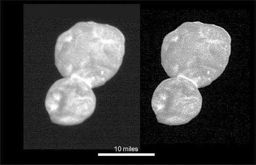  NASA“新视野”号探测器拍摄的图像显示了2014 MU69的两个不同裂片。图片来源：NASA