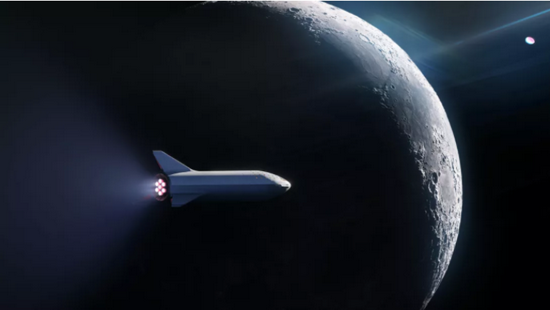 图丨星际飞船经过月球（来源：SpaceX）
